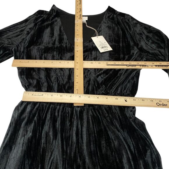A New Day Jumpsuit Womens Small Black Velvet Empire Waist V Neck Straight Leg - Picture 7 of 16
